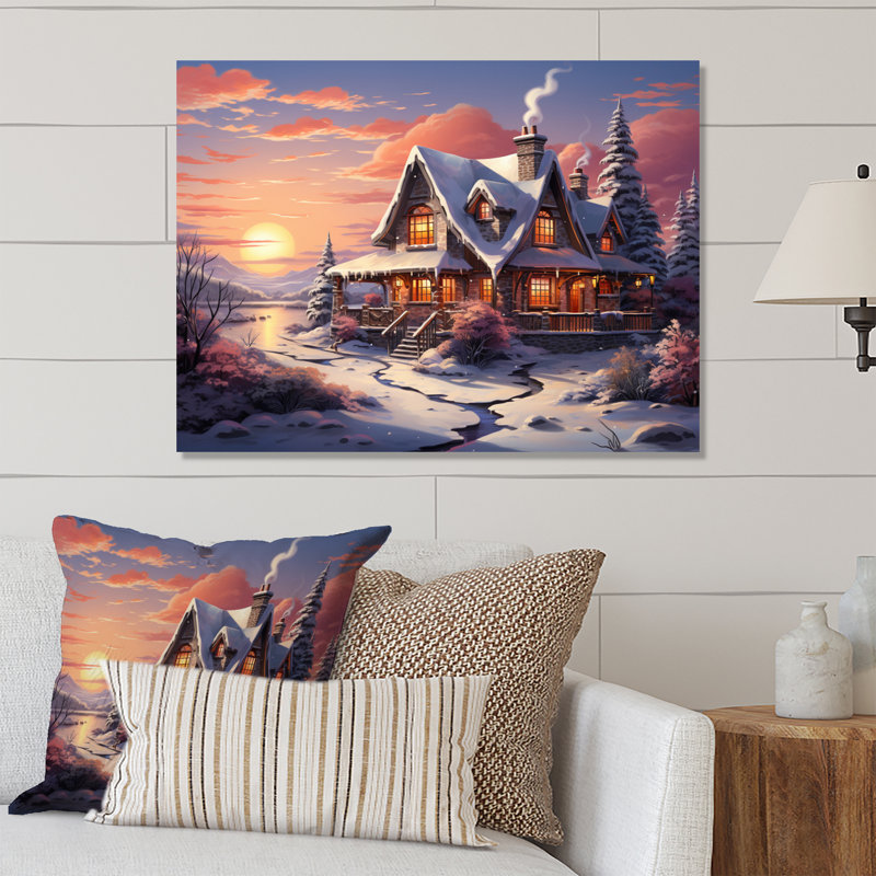 «Winter Snowy Cottage II», impression d'art mural en métal, H 30 po x l 40 po x P 1 po