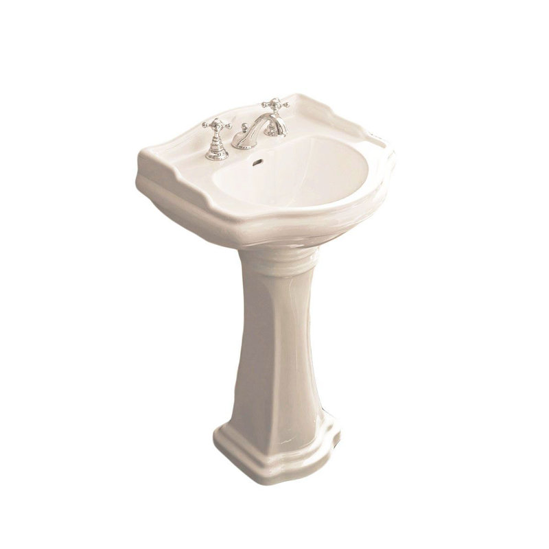 WS Bath Collections 18.3'' White Ceramic U-Shaped Bathroom Sink with Overflow, 8" Centers