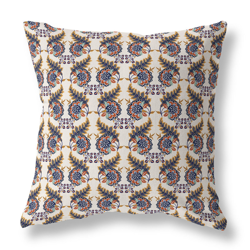 Coussin décoratif botanique intérieur / extérieur Botanical Bouquet, H 16 po x l 16 po, Bleu / Argent