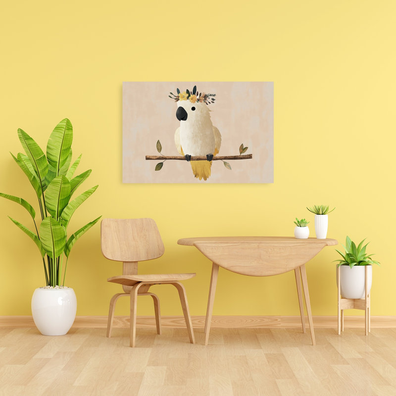 Floral Crown Cockatoo Serene Abstract Contemporary Bird Flower Nature Wall Art Print by Mathieu - Wrapped Canvas Print