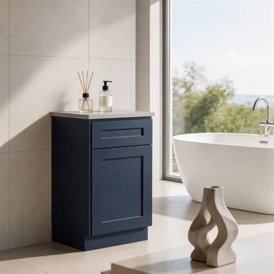 Armoire de base 18 po bleu marine Shaker avec porte à fermeture en douceur, tiroir, unité compacte en bois massif avec tablette réglable pour la cuisine, la salle de bain, la buanderie, le garage (l 18 po x P 24 po x H 34,5 po)