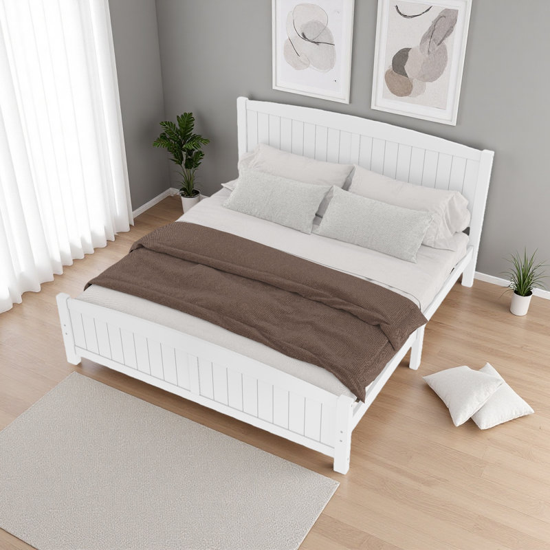 Platform Bed, Solid Wood Platform Bed With Support Slats And Strong Structure, No Box Spring Needed, White, King