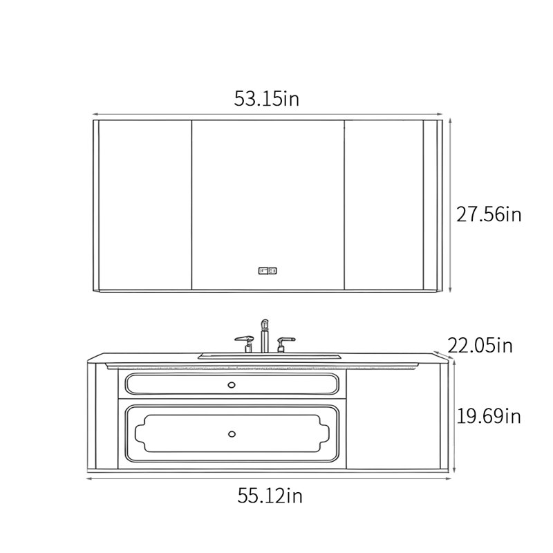 Armoire de salle de bain de style français de luxe., Blanc cassé, H 19,69 po x l 55,12 po x P 22,05 po