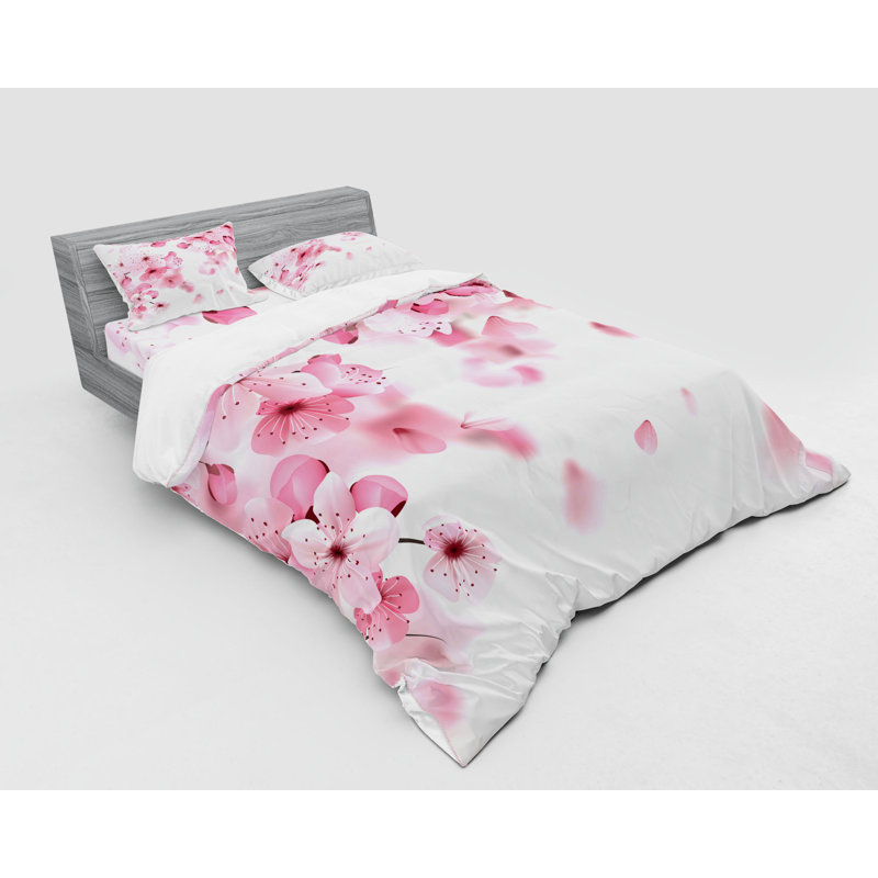 Ensemble de housse de couette en microfibre éclectique japonais pâle / rose / rose bébé