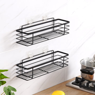 (2 Pack) Adhesive Shower Caddy Rustproof Bathroom Shelf Organizer Wall Shower Basket Stainless Steel Matte Black