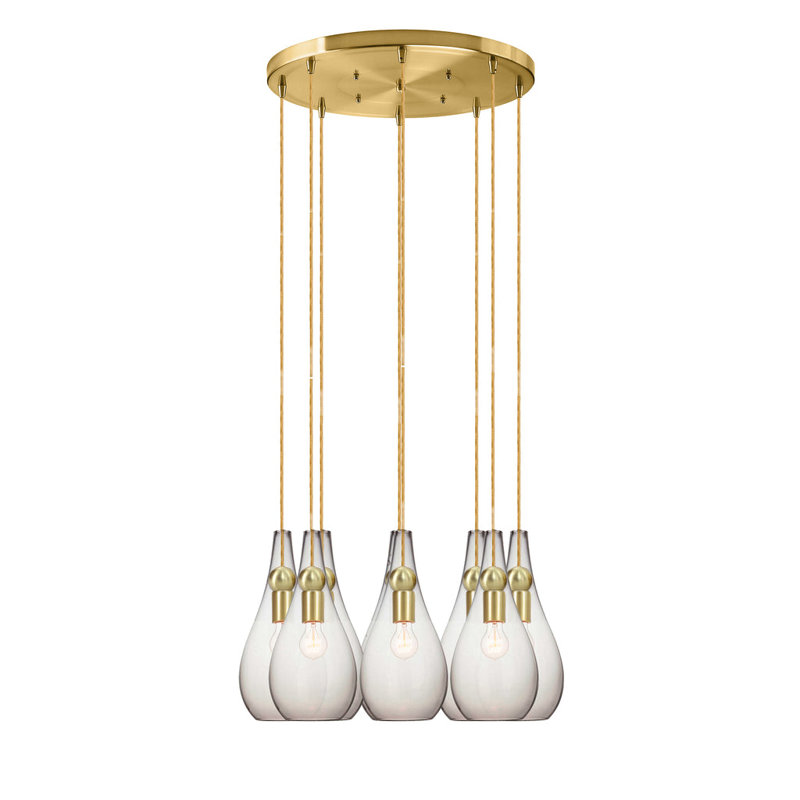 Earth 8 - Light Chandelier, Nickel Braided Cord, Clear Glass, 120" H x 16" W x 16" D