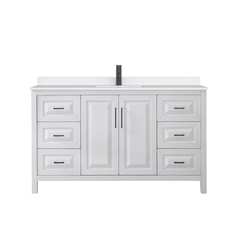 Daria 60'' W Vanity, White, Matte Black, White Quartz