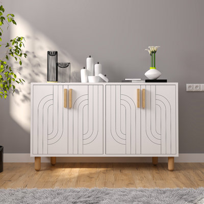 Console moderne blanche de 47,2 po x 29,0 po x 11,6 po | 100% panneau de particules enduit de mélamine, épaisseur: 0,7 pouce | Conception géométrique élégante, parfaite pour le vestibule, le salon et le bureau personnel, durable et élégante
