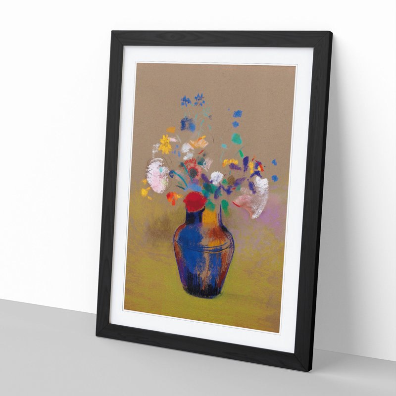 Flowers in a Vase by Odilon Redon - Picture Frame Painting on MDF, 90cm H x 65cm W x 2cm D, Black Framed