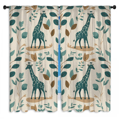 Giraffe Leaf Pattern Window Curtains Giraffe Sheer & Room Darkening - 2 Panels