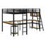 Lit mezzanine simple en L en métal avec lumières DEL, tablettes de rangement, 2 stations de charge et 2 bureaux intégrés