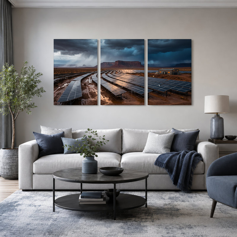 Panneaux solaires et mesas dans la tempête du désert rouge, ensemble de 3 toiles, H 30 po x l 20 po x 3 pièces