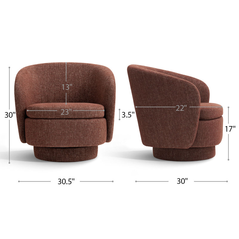 Modern Linen Swivel Barrel Accent Chair, Rust Red Tweed