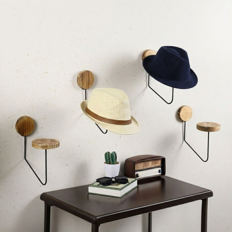 Wall Mounted Hat Rack in Black/Brown