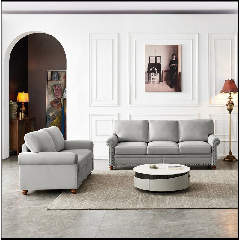 Canapé modulaire 2 + 3 en lin avec revêtement en tissu d'ameublement en lin (gris)