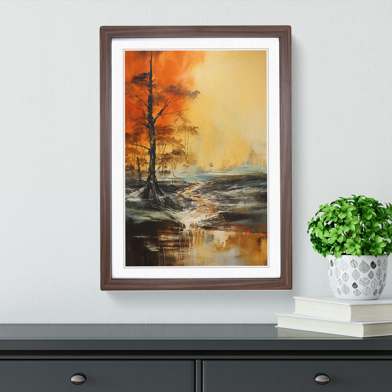 Landscape Gestural - Framed Print, 64cm H x 46cm W x 2cm D, Walnut 