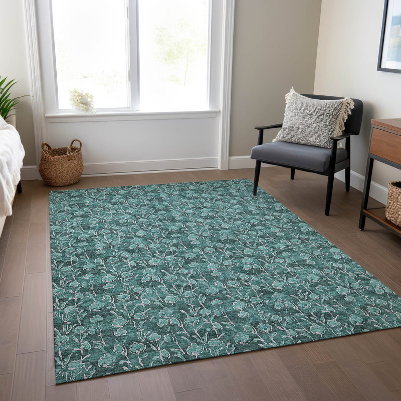 Dejahn Washable Floral Indoor / Outdoor Rug, Rectangle 3' x 5'