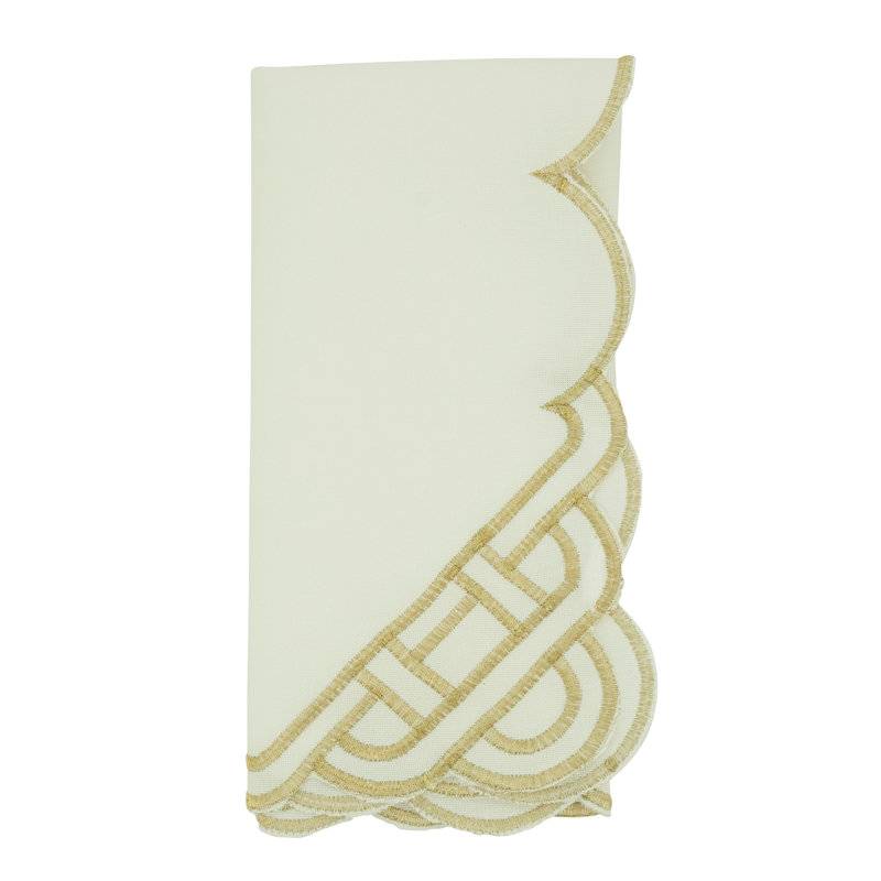 Hastings Collection Polyester Embroidered Square Napkin, Gold/White