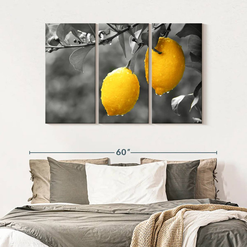 Ensemble de 3 citrons pop sur toile, H 50 po x l 32 po x P 1,25 po