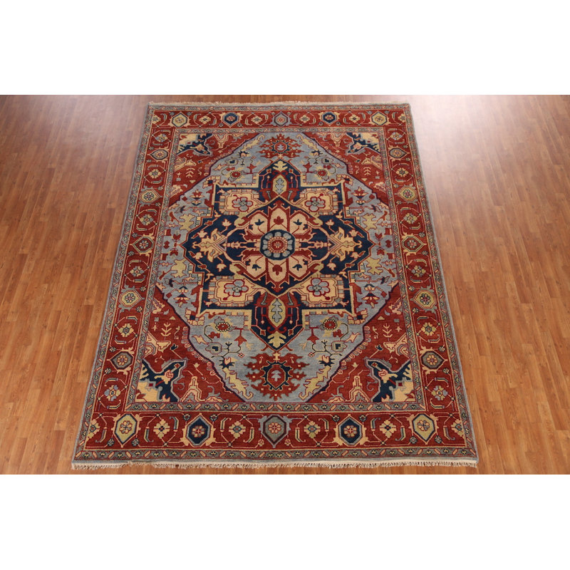 Tapis indien bleu en laine 9x12