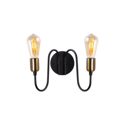 Stylish Industrial Wall Lamp, Black & Antique Finish, 11.4 x 5.9 x 7.9 inches | Durable Metal Body, 2 x E27 Socket (Max 40W) | Perfect for Modern Home Decor, Abstract Design, Ideal for Living Room & Bedroom Lighting