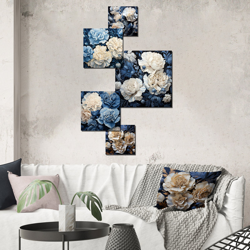 Arrangement de 5 œillets blancs et bleus avec œillets