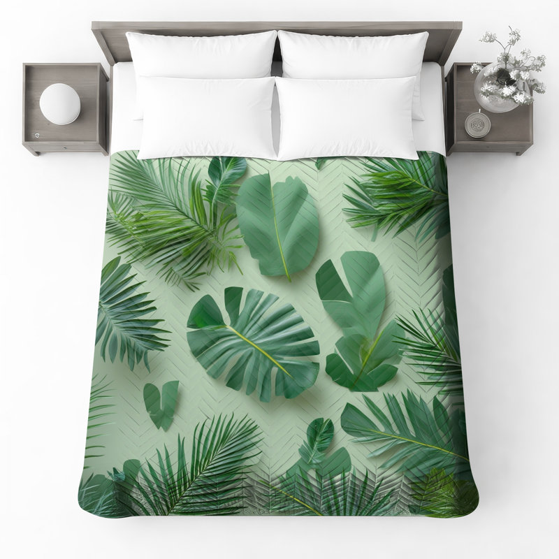Tropical Palm Leaves Bedding Palm Bedspread Plants, Full / Double