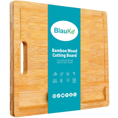 Extra Large Bamboo Cutting Board - 17x12.5 inch Wood Cutting Board for Meat, Cheese, Veggies - Wood Serving Tray with Juice Groove and 3 Compartments
