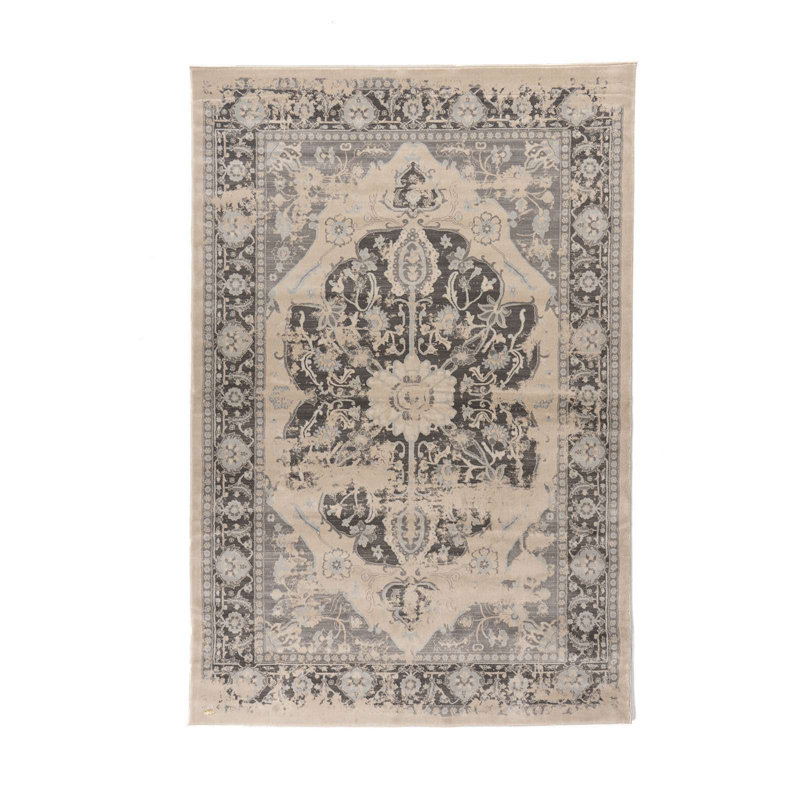 Tapis bleu à motif floral Rundle, Rectangle 5 pi 3 po x 7 pi 7 po
