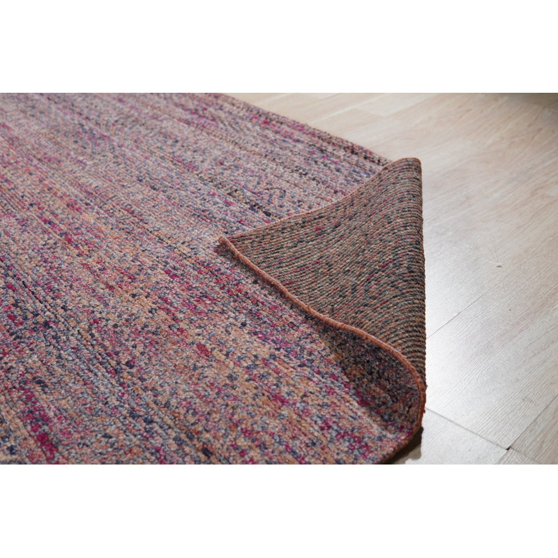 8x10 Red Hand-Knotted Silk Subtle Striations Geometric Modern Contemporary Carpet Rug