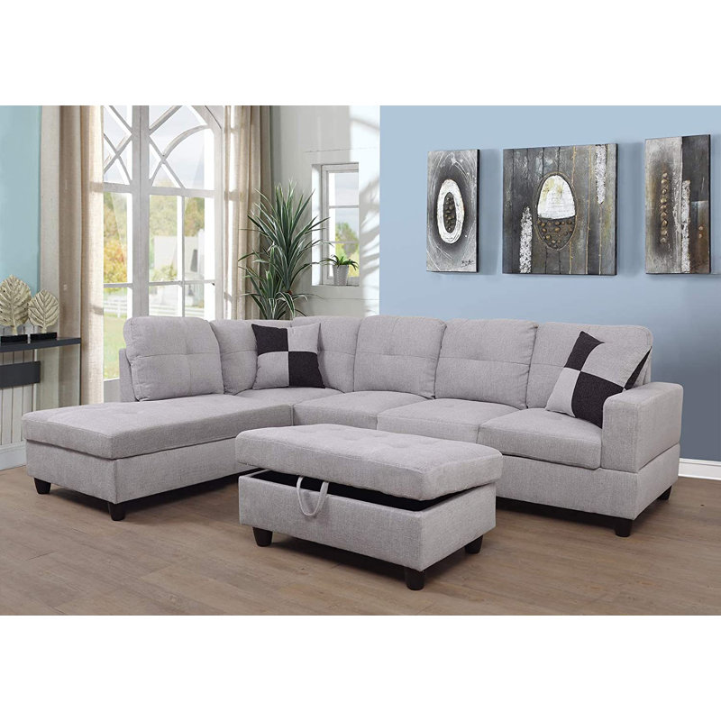 Palmer Square Upholstered Sectional, Right Hand Facing, Light Gray Flannel