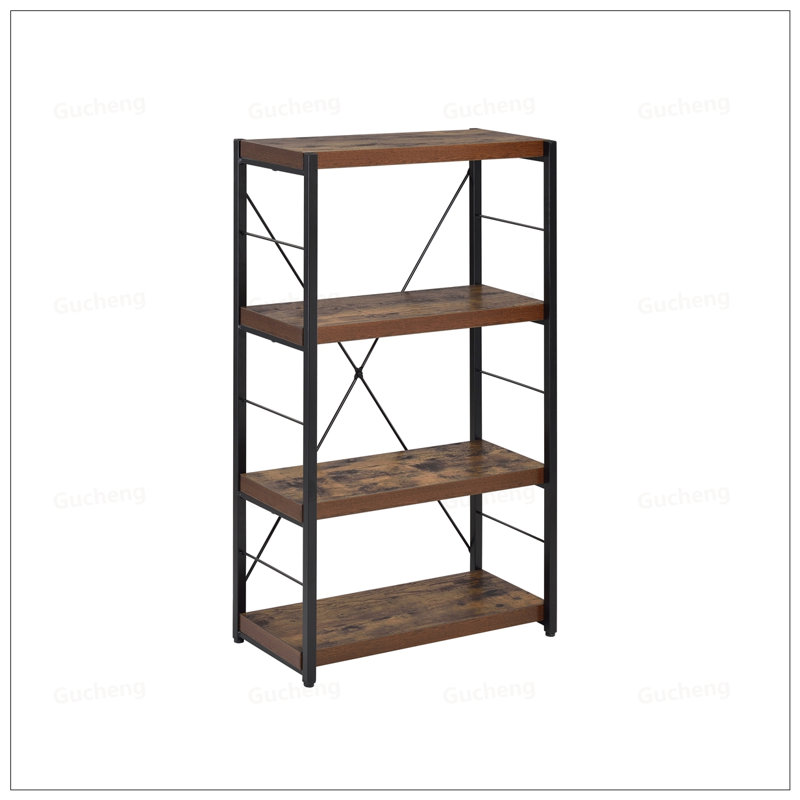 Weathered Oak And Black Finish Bookshelf With 3 Tiers, Perfect For Modern Storage And Display