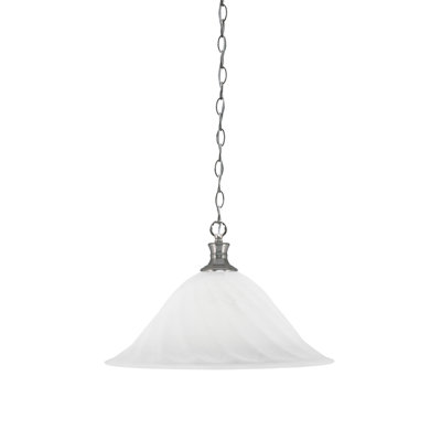 Chain Hung Pendant Shown With 20" White Alabaster Swirl Glass