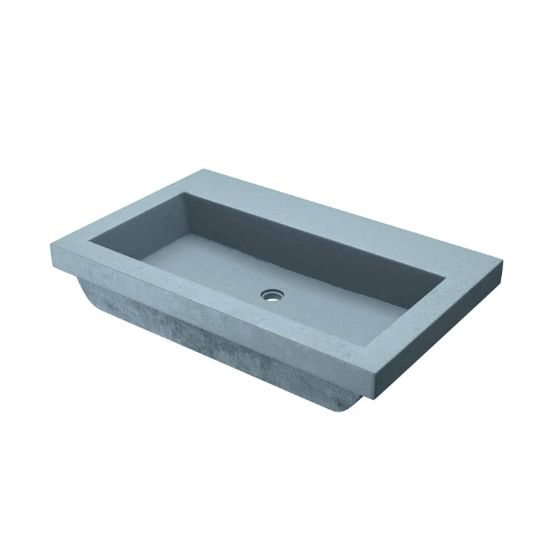 Trough Handmade Rectangular Drop-In Bathroom Sink, Ocean, No Faucet Hole