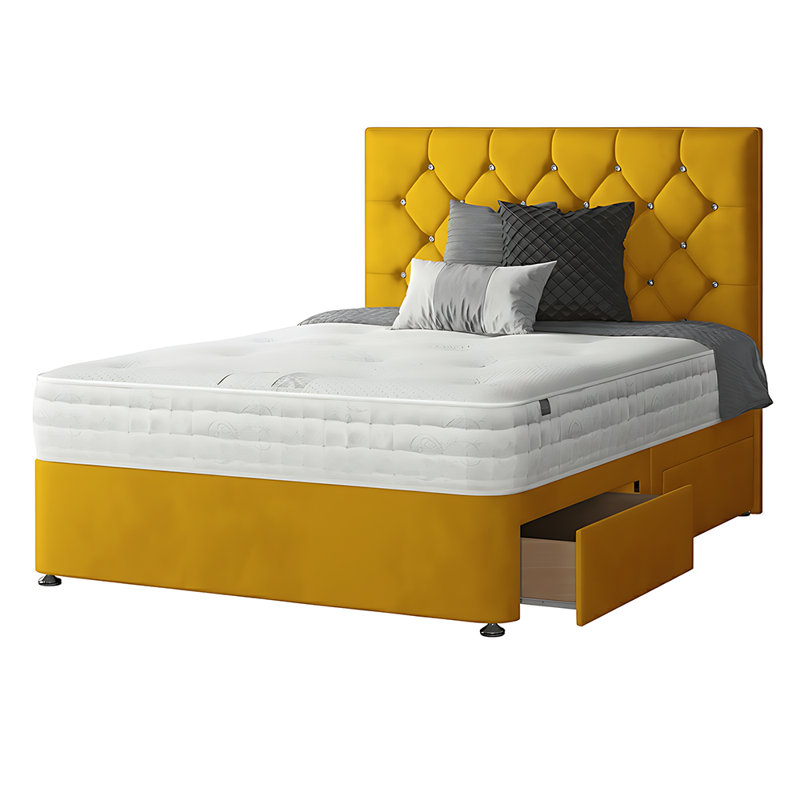 Eberhardt Divan Bed Base, Double (4'6), Turmeric, 2 Foot-end Drawers