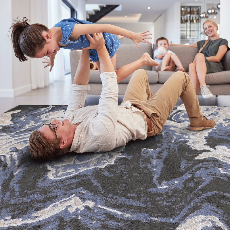 Tapis tissé et tissé 5 x 7, éclat abstrait bleu, sans perte de teinture, teinture, rehausse le style de la chambre à coucher et de la salle à manger, améliore l'apparence de la vie