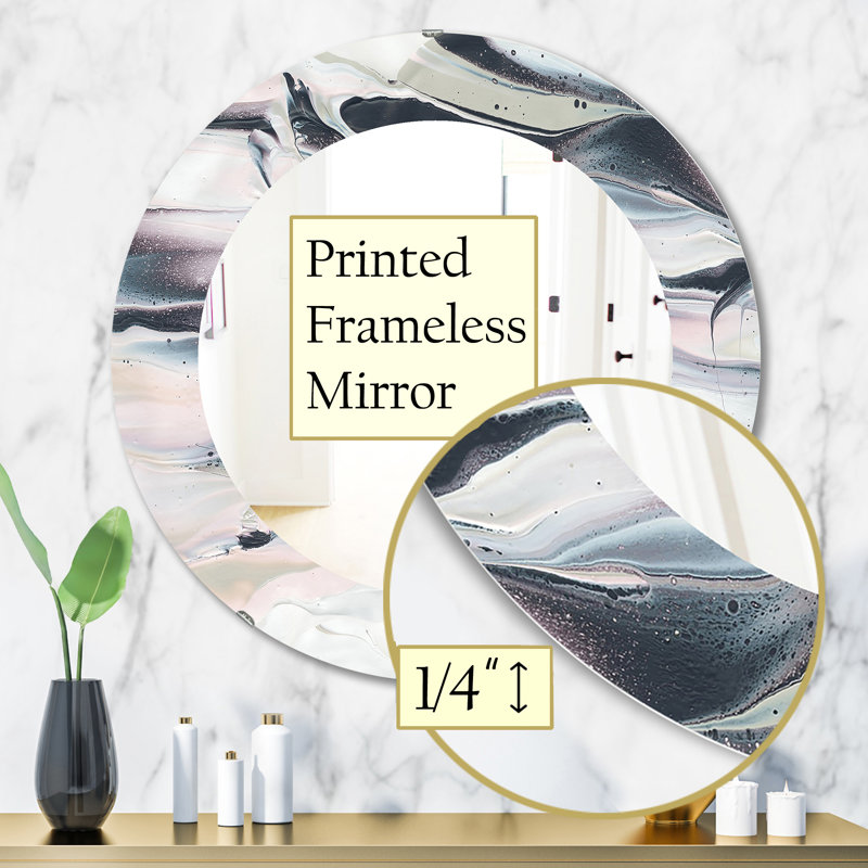 Miroir mural gris marbré, imprimé moderne ovale / rond - gris marbré V, H 31,5 po x l po