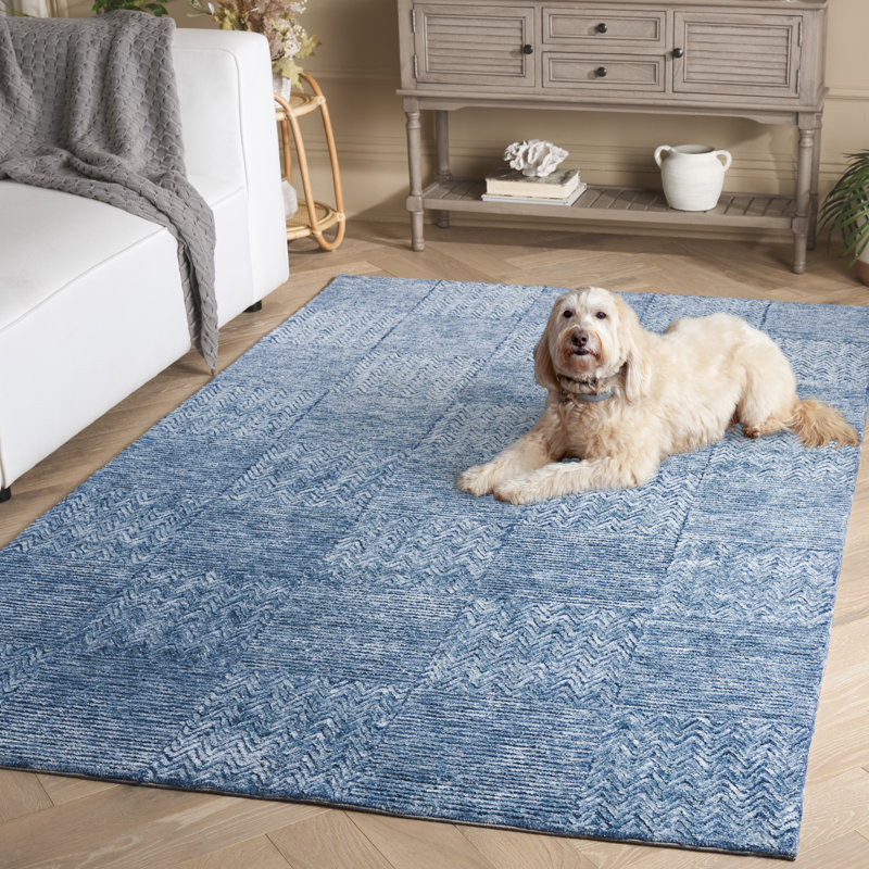 Tapis en viscose / laine touffeté à la main Soho 180 bleu foncé / ivoire, Rectangle 5 pi x 8 pi