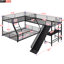 Lit superposé en forme de L noir avec lit mezzanine simple et bureau pratique - en métal et pour le confort de la famille par rapport aux éléments de divertissement intégrés