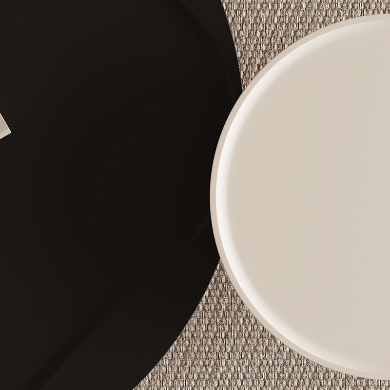 Ensemble de tables basses rondes en HDF noir + métal + acier inoxydable blanc, 19.69" H x 45.28" L x 35.43" W