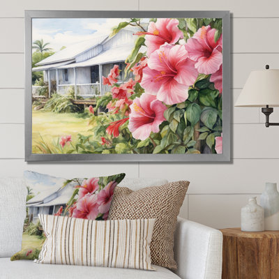 Hibiscus rose et vert, harmonie tropicale, fleurs I sur toile