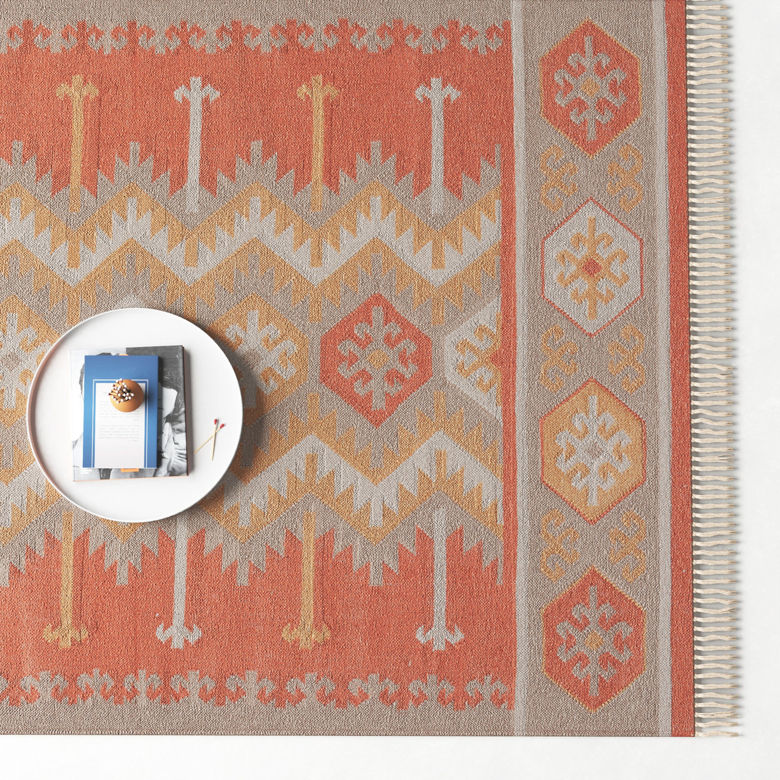 Avalyn Orange Beige Geometric Outdoor Rug, Rectangle 3'6" x 5'6"