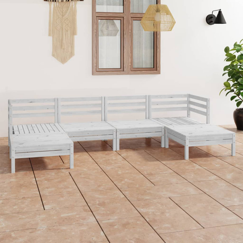 Anthonyson 6 Pieces Sofa Seating Group, White, 6 Pcs: 2 Tables, 2 Middle Sofas, 2 Corner Sofas