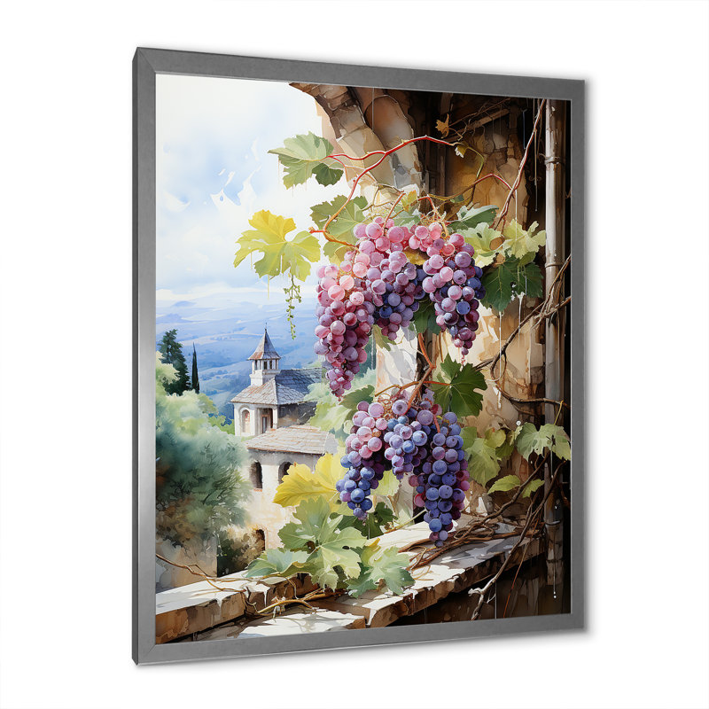 «Purple Green Grapes Vineyard», reproduction d'art sur toile, H 32 po x l 16 po x P 1 po, Cadre photo argenté