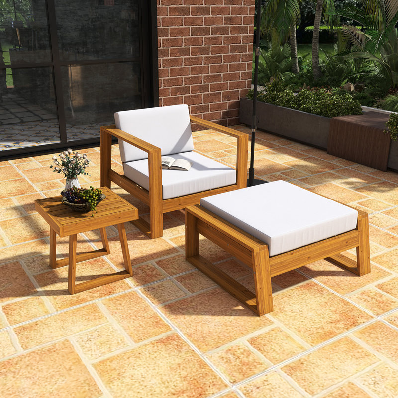 Ensemble de canapé d'extérieur en bois d'acacia avec repose-pieds et table, Beige