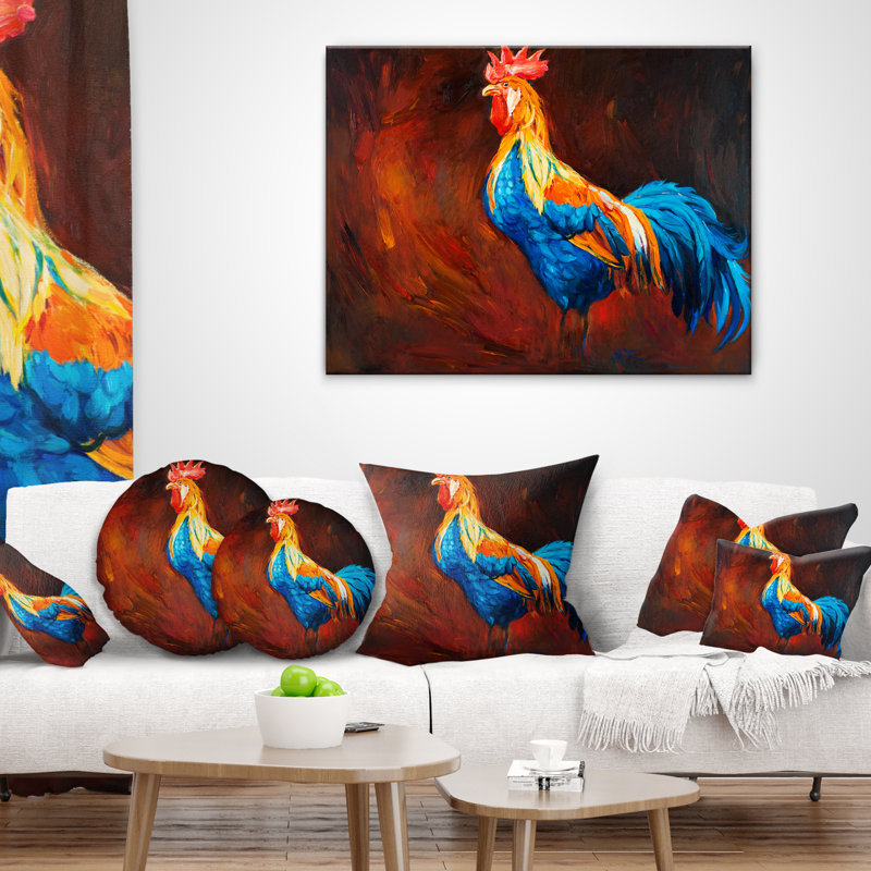 Coussin Blue and Orange Rooster