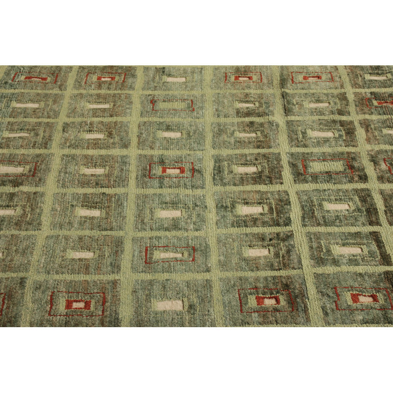 Rug & Kilim’S Art Deco Rug In Green High-Low Geometric Pattern, Rectangle 9' x 12'