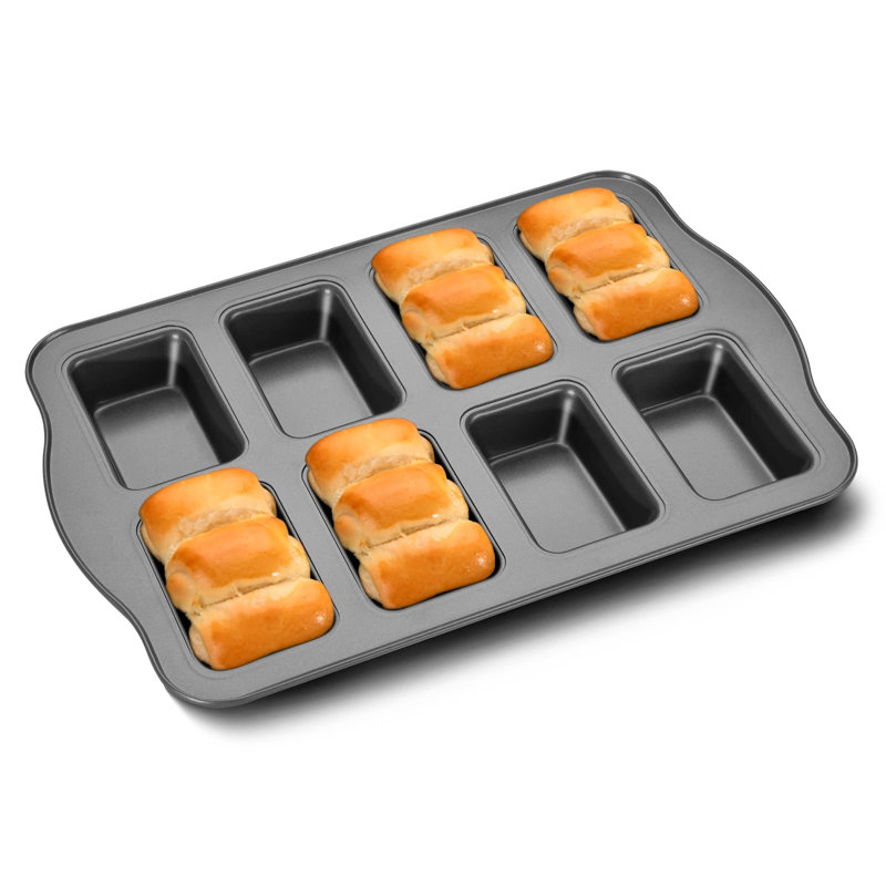 2 Pack Mini Loaf Baking Pans 8-Cavity, Nonstick Small Cornbread Pan, Tiny Banana Bread Pan Set, Heavy Duty Brownie TIn, Dark Grey