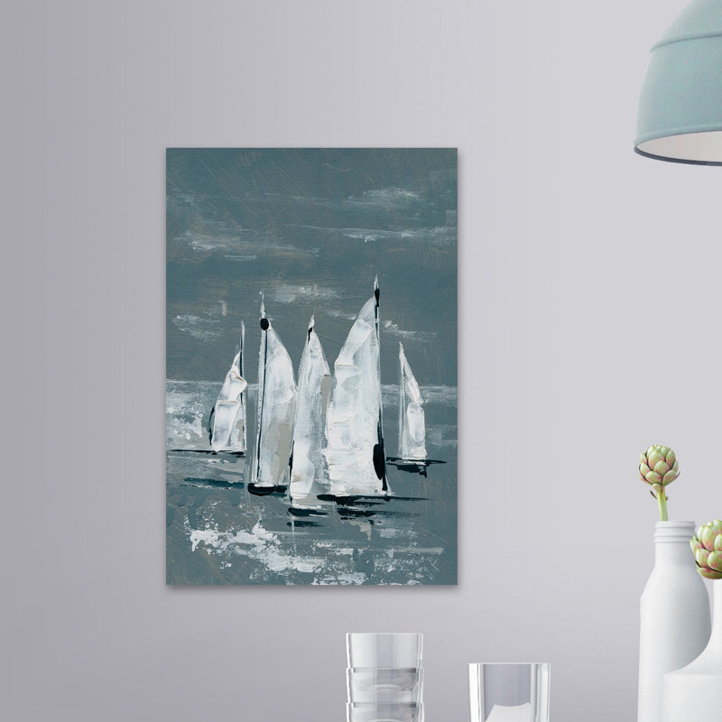 Voiliers blancs - reproduction de peinture acrylique, H 24 po x l 16 po x P 1,5 po, Toile tendue