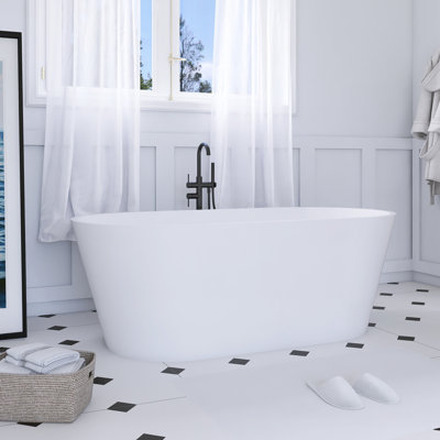 63 Inch Freestanding Solid Surface Soaking Bathtub